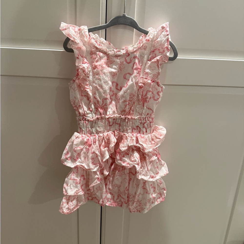 LoveShackFancy Pink Floral Ruffled Romper